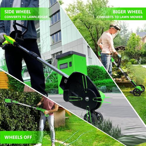 Green Electric Weed Wacker Eater Cordless, Weed Wacker Battery Powered, Weed Trimmer with 2X 2.0Ah Battery Operated & 25 Blades & Wheels, 3 in 1 No-String Grass Trimmer/Brush Cutter/Edger for Garden Yard