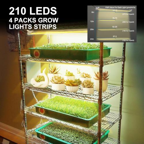 Mosthink Grow Lights for Indoor Plants Full Spectrum, 5500K LED Grow Lights Strips,Plant Lights for Indoor Growing with Auto Timer 3 6 12H,4 Packs in 1