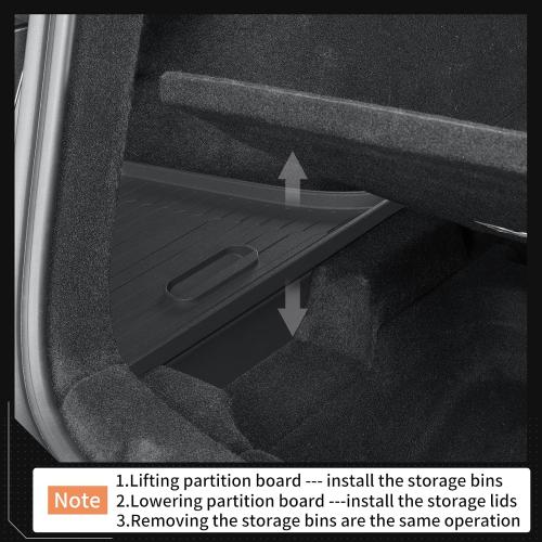 LUCKEASY Rear Trunk Storage Bins Fit for Tesla Model Y Juniper 2025 2026 Trunk Side Storage Box with Lids Rear Cargo Garbage Bins for Model Y Juniper 2025.03-Present Accessories Black TPE