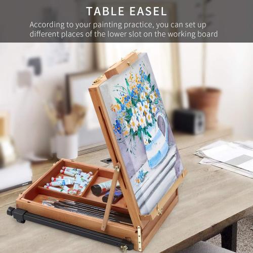 Falling in Art Light Weight French Style Field and Sketchebox Easel with Aluminum Tripod, Adjustable Beechwood Tripod Standing Easel with Drawer, Palette