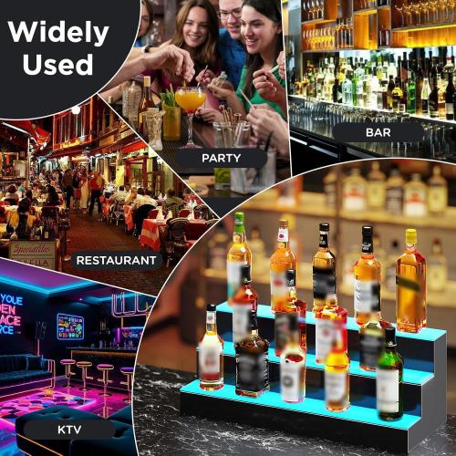 Dethan 1 Tier 24 Inch LED Lighted Liquor Bottle Display Shelf - Wine Racks with Multi-Color App & Wireless Remote Control, Adjustable Brightness & Sound Modes, Acrylic Bar Shelves for Home Bar Display