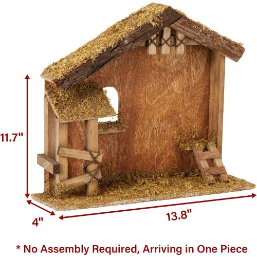 Christmas Decorations Manger for Nativity Scene 7 Inch Scale Creche Stable for Inside 7&8 inch Scale Holy Family Wooden Nativity Stable Home Desk Decor Collectable（14 x 4.1 x 12）