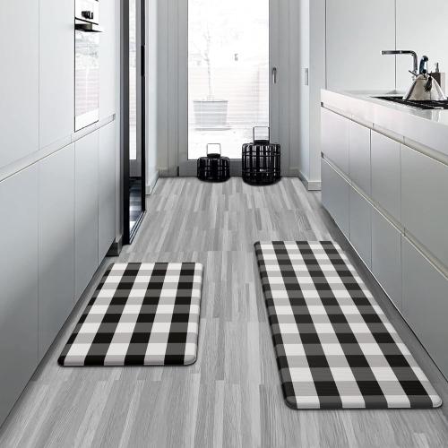 MAYHMYO 2 PCS Anti Fatigue Rugs Non Skid Waterproof Floor Mat Cushioned Black and White Buffalo Plaid Farmhouse Comfort Standing Kitchen Mats for Floor, House, Sink, Office, 17.3x29 17.3x47