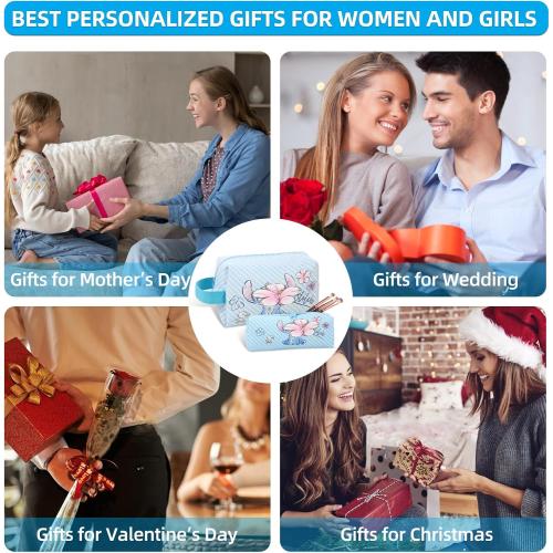 Travel Cosmetic Bag, Large Capacity Cartoon Cosmetic Pouch Makeup Bag with Zipper, Travel Toiletry Bag Makeup Accessories Organizer, The Best Gift for Women (Blue)