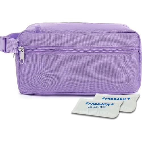Fammart Freezable Snack Bag with Removable Ice Packs, Small Insulated Lunch Bag Mini Cooler, Leakproof Reusable Snack Lunch Box with Buckle Handle for Work, Travel, Office - Purple