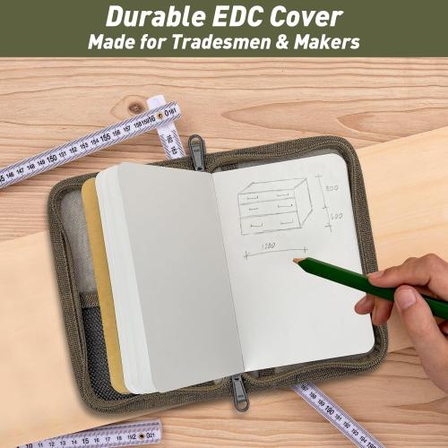 Journal Cover for Field Notes & Moleskine Cahier with YKK Zipper, 3.5x5.5 Waxed Canvas Notebook Cover with Pen Holder, Water Resistant Travel Planner Cover for Daily Use