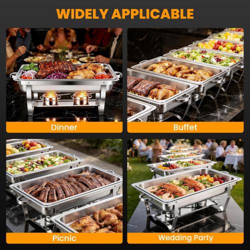 4 Pack Chafing Dishes for Buffet 9QT, Chafing Dish Buffet Set Rectangular with 4 Serving Tongs, Full Size Chafing Pan, Buffet Server Warmer Parties New Year, Chafers and Buffets Warmers Sets