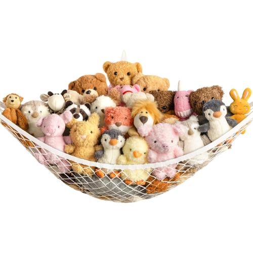 Stuffed Animal Storage Hammock Net for Plushie - Large Corner Toy Hammock Net for Plush Stuffed Animals - Cute Stuff Animal Organizer Holder for Room Decor - Kids Baby Nursery Wall Bedroom Home Decor