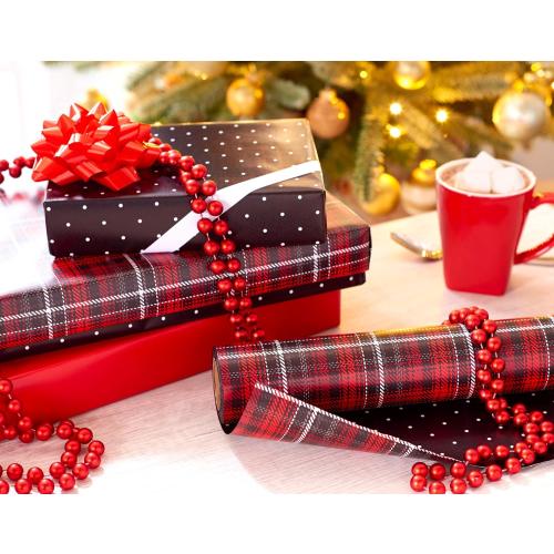 American Greetings Reversible Wrapping Paper, Red and Black Plaid (1 Jumbo Roll, 175 sq. ft.)