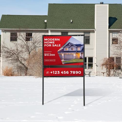 6 Pack Real Estate Yard Signs Metal H Frame with Rider Black Real Estate Sign Holder Steel H Frame Yard Stakes(18 x 24 Inch,1 Main, 1 Rider)