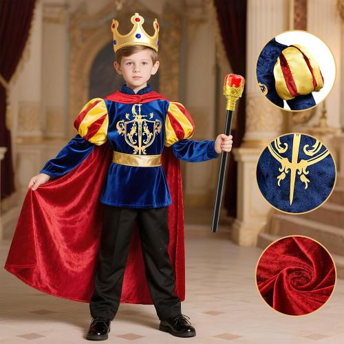 G.C Boys King Prince Charming Costume with Cape Kids Royal Dress Up Outfits Halloween Cosplay Role Play Birthday Gifts