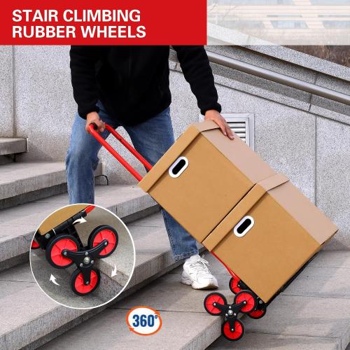 Stair Climbing Dolly Cart,Stair Climbing Hand Truck Dolly with Telescoping Handle and Stairs Wheels,200 LB Capacity Heavy Duty Folding Hand Truck for Stairs,Moving,Office (Red)