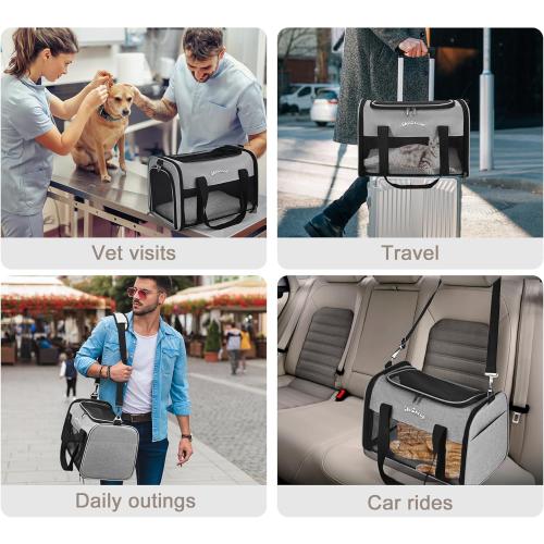 Airline Approved Pet Carrier for Cats & Small Dogs (Up to 18 Lbs) - Soft Sided Travel Carrier with Washable Pad (Grey)