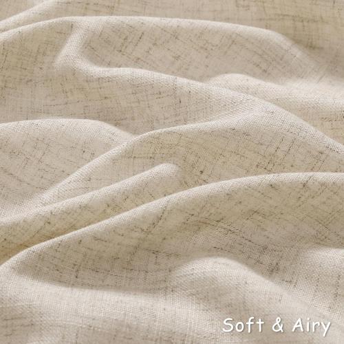 Beige Flax Linen Curtains 90 Inches Long for Bedroom Grommet Burlap Farmhouse Rustic Drapes Light Filtering Tan Semi Sheer 90 Inch Length Window Curtain 2 Panels Set for Living Dining Room