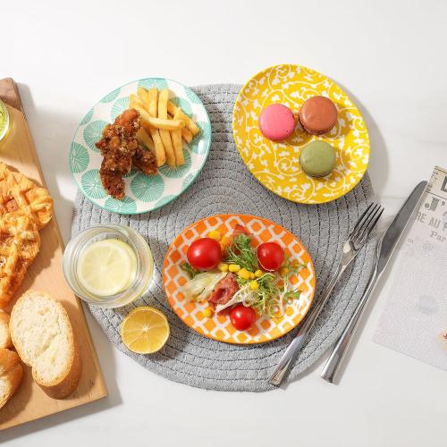 Selamica Small Dinner Plates, Oval Dessert Plates Ceramic, 6 Inch Small Plates for Appetizer, Cake, Snacks, Microwave Dishwasher Safe, Set of 6, Assorted Colors