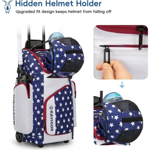 KAVIGOR Rolling Baseball Bag with Wheels, 60L Capacity Softball Bag Holds 4 Bats for Boys and Girls, Youth Equipment Bag with Shoe Compartment