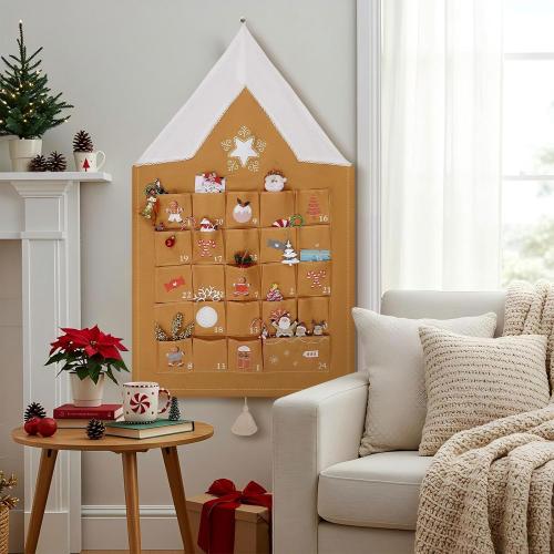 SATINIOR Christmas Advent Calendar with Pockets Gingerbread Empty Advent Calendar to Fill 24 Days Reusable Natural 24 Days Countdown Hanging Storage Bag for Home Xmas Countdown Decoration