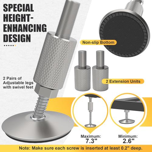 Threshold Ramp for Doorways,Adjustable Height 2.6-7.3 Aluminum Wheelchair Ramp with Heightening Screws and Swivel Angle Leg,1100lbs Load Capacity,30W＆36''L Curb Ramp for Trolley,Power Chairs