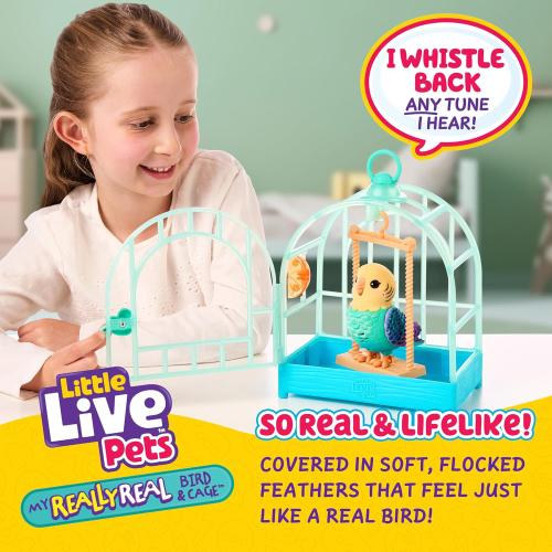 Little Live Pets My Really Real Talking Bird Toy & Cage - Indie, Interactive Voice Repeating Toy, 20  Sounds & Reactions, Talking Toys for Kids 5-7