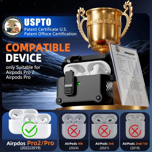 Compatible with AirPods Pro 2nd/1st Case,Magnetic Automatic Lock with Cleaning Kit,Compatible with Magsafe Cover -Black