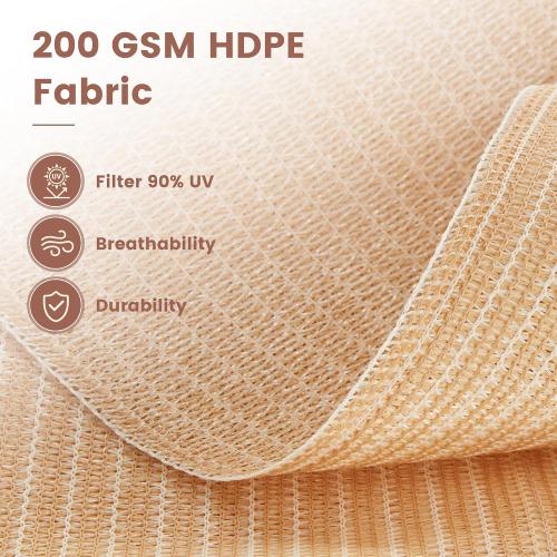 Shade Fabric Sun Shade Cloth with Grommets for Patio Garden Pergola Cover Canopy 10x20 FT, Wheat