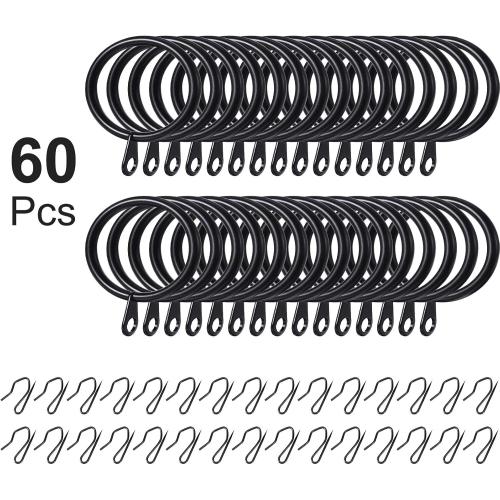 Hotop 30 Pcs Metal Curtain Rings with Hooks,Black,42 Mm