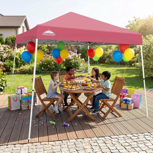 EAGLE PEAK 10x10 Slant Leg Pop Up Canopy Tent, Peach Pink | PeakPush™ Center Lock, Easy 1 Person Setup Pop Up Tent, Portable Sports & Camping Shelter, 10x10 Base 8x8 Top, Carry Bag