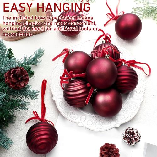 12 Set Burgundy Ball Ornaments for Christmas Tree Velvet Bows Xmas Tree Ball Neutral Hanging Decoration for Festival Holiday Party Wreath Home(3.15 Inch)