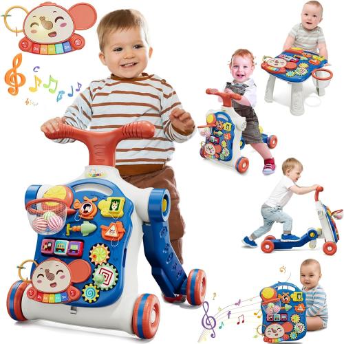 White, Red, and Navy Blue QDRAGON 5 in 1 Push Walkers for Baby Boys, Toddler Learning to Walk, Sit to Stand Walker, Early Learning Push Toy for Infant 12  Months