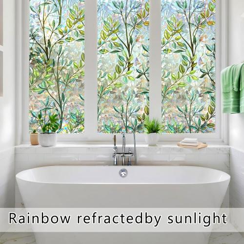 Window Privacy Film Rainbow Window Film – Decorative Static Cling Window Sticker with 3D Stained Glass Effect（23.6 x 78.7 inch） Includes 3 Installation Tools