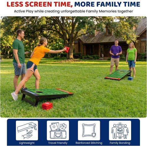 Kids Cornhole Board Set - 20.7”x12.5” Football Edition 2 Foldable MDF Boards   8 All-Weather Bean Bags - Portable Bean Bag Toss for Indoor & Outdoor Games - Family Yard Game for Tailgate & Lawn Games