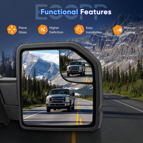 ECCPP Tow Mirror Towing Mirror Compatible With 2015-2020 For Ford For F-150 Pickup With Right Side Power Adjusted Turn Signal Light Temperature Sensor With Black Cap Housing