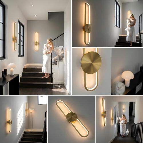 Modern Wall Sconce Dimmable 3000K/4000K/6000K LED Wall Light Fixture, Hardwired Wall Lamp for Living Room, Dining Room, Bedroom, Hallway, Lobby, Entryway (Brushed Gold, 22inch/H56cm)