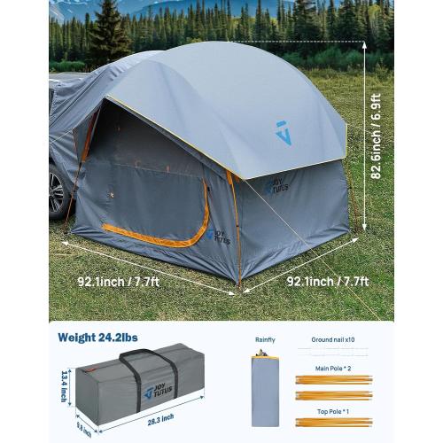 JOYTUTUS SUV Tent for Camping with Rainfly, Double Door Design Car Tent with Aluminum Poles, SUV Tailgate Tent with Waterproof PU2000mm Double Layer for 4-8 Person, Orange