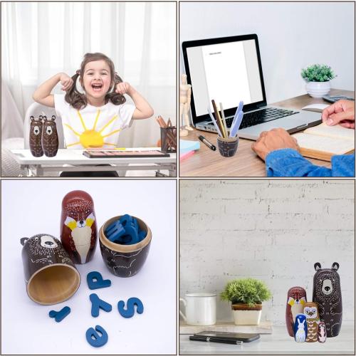 Conzy Russian Nesting Dolls for Kids, Stacking Wooden Handmade Matryoshka Dolls, 5 Piece Cute Cartoon Animal Pattern, Great Toy Gift for Girls Boys' Birthday or Home Decoration (Brown)