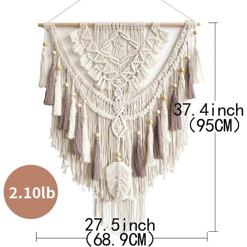 Lokeisna Macrame Wall Hanging, Woven Tapestry Beige & Dusty Rose Handmade Craft Macrame Wall Decor, Gallery & Nursery, Size 37.4” Lx27.5” W
