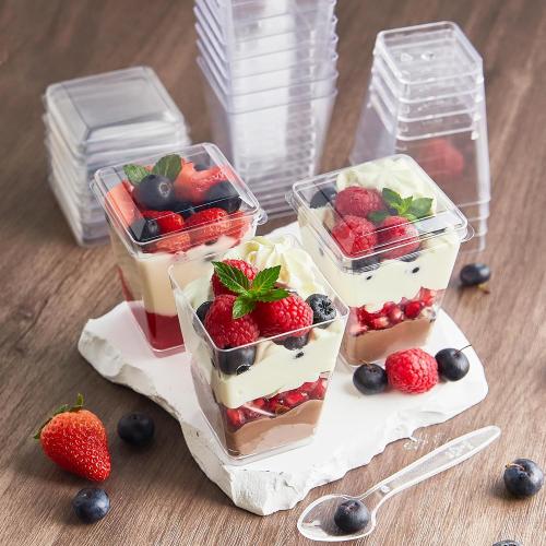 Kucoele Set of 50 Pack 5 oz Plastic Dessert Cups with Lids and Spoons, Clear Parfait Cups Pudding Cups Mini Party Serving Cups for Appetizer Fruit Yogurt Ice Cream