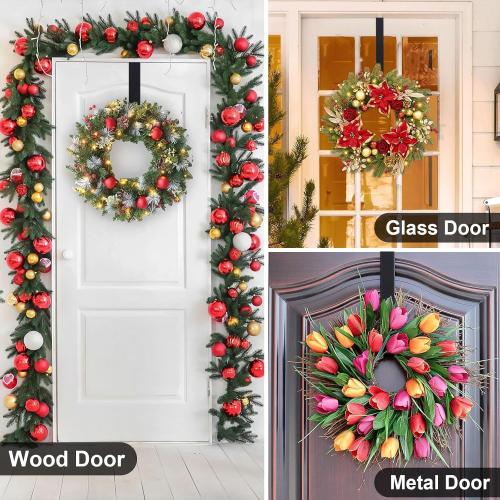 Wreath Hanger,Easter Decorations Adjustable Wreath Hanger for Front Door Decor from 14.9-25,Over The Door Hooks Organizer 20 lbs Larger Wreaths Hangers Christmas Wreaths Decorations Hook