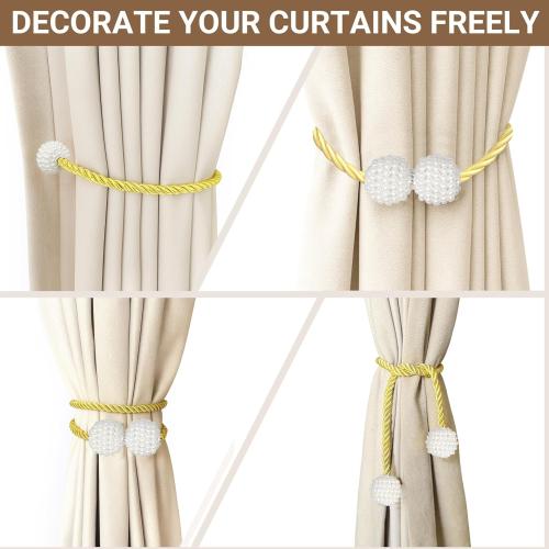 Hion Magnetic Curtain Tiebacks Golden 6 Pack, Curtain Tiebacks Buckles Holdbacks Holders Hooks Clip for Home Bedroom Office Decorative Thick or Thin Curtain