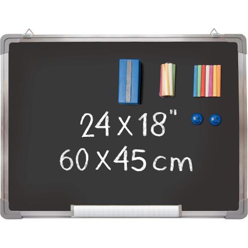 Chalkboard Set 24x18 in, Framed Magnetic Slate Chalk Board with Chalk | Small Wall Hanging Blackboard, Black Slate Writing Board with Chalks, Eraser and Magnets for Home, Kitchen & Office