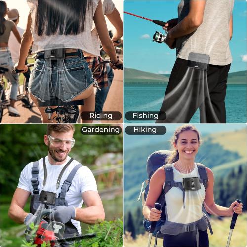 Portable Waist Fan, USB charger cable not included. 20000mAh Rechargeable Personal Belt Fan, 16000RPM Shirt Fan, Dual Motors & Smart Display, 40H Cooling Body Fan for Outdoor Work Camping Travel Warehouse Hot Weather Essentials