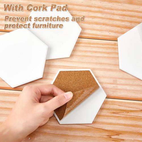 Zopeal 50 Pcs Ceramic Tiles for Crafts with Cork Backing Pad, Hexagon