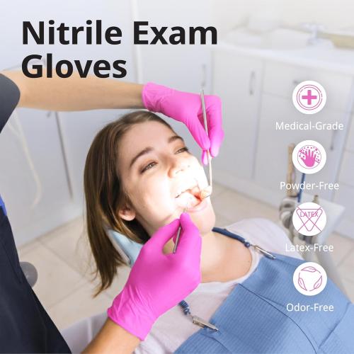 Powder-Free Nitrile Gloves, 3-mil, Disposable Nitrile Gloves, Latex-Free, Powder-Free - Pink/Fuchsia