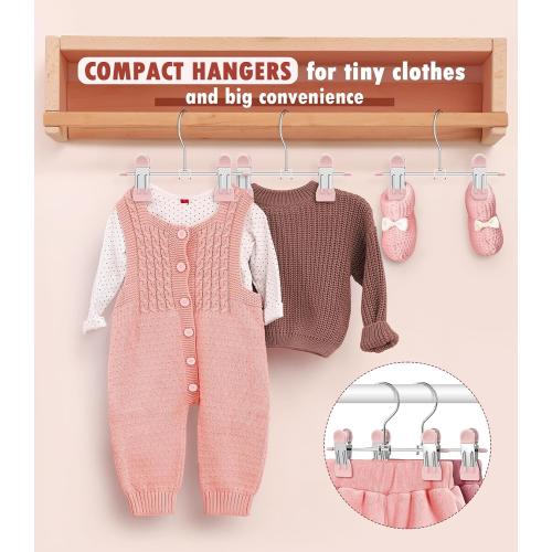 DOIOWN 10 Pack Baby Pants Hangers with Clips, Toddler Non-Slip Space Saving Hangers for Pants, Skirts, Clothes - Baby Essentials Closet Organizer