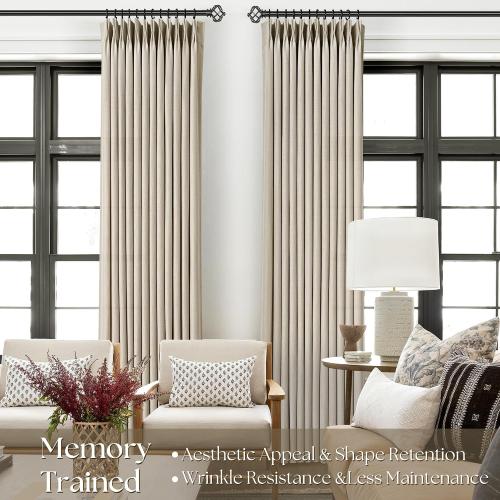 Taupe Linen Pinch Pleated Curtains 63 Inch Length 2 Panels for Living Room | Taupe, Modern, 63 Inch Long, Light Filtering, Privacy, Bedroom, Living Room, Burlap Textured, Memory Shape, Boho Modern