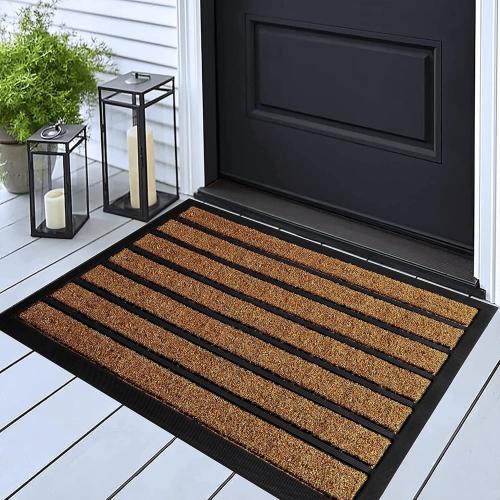 ubdyo Extra Durable Door Mat - Dirt Trapping Outdoor Welcome Mats - Non-Slip Outdoor Indoor Entrance - Low Profile Front Doormat (30 x 17, Bright Brown)
