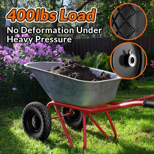 RONPOW 4.80/4.00-8 Flat Free Wheelbarrow Tire and Wheel, 16 Solid Puncture Proof Replacement Tires with 5/8 & 3/4 Bearings, 400Lbs Load, Universal Fit for Garden, Farm & Construction, 2Pack Black