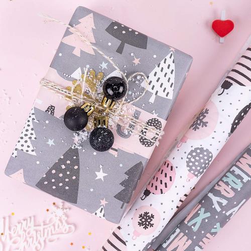 WRAPAHOLIC 30 Inch Christmas Wrapping Paper Roll - Jumbo Roll Rustic Kraft Pink and Grey Christmas Set for Holiday, Party Deco - 4 Rolls - 30 Inch x 120 Inch Per Roll