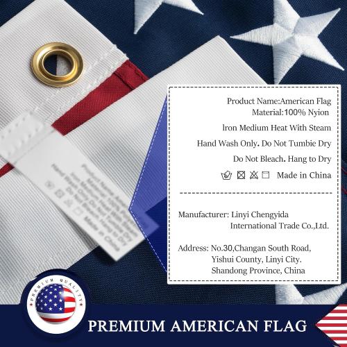 American Flag  for Outside, Heavy Duty US Flag for High Wind Outdoor | Heavy Duty Nylon, Fade Resistant and Waterproof USA Flag with Embroidered Stars, Sewn Stripes, Brass Grommets