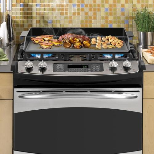 Onlyfire Universal Cast Iron Cooking Griddle, Pre-Seasoned Nonstick Coating Griddle Flat Top Grill Plate with Extra High Sidewalls for All Gas Grills and 4 Burner Range Oven, 23 x 16